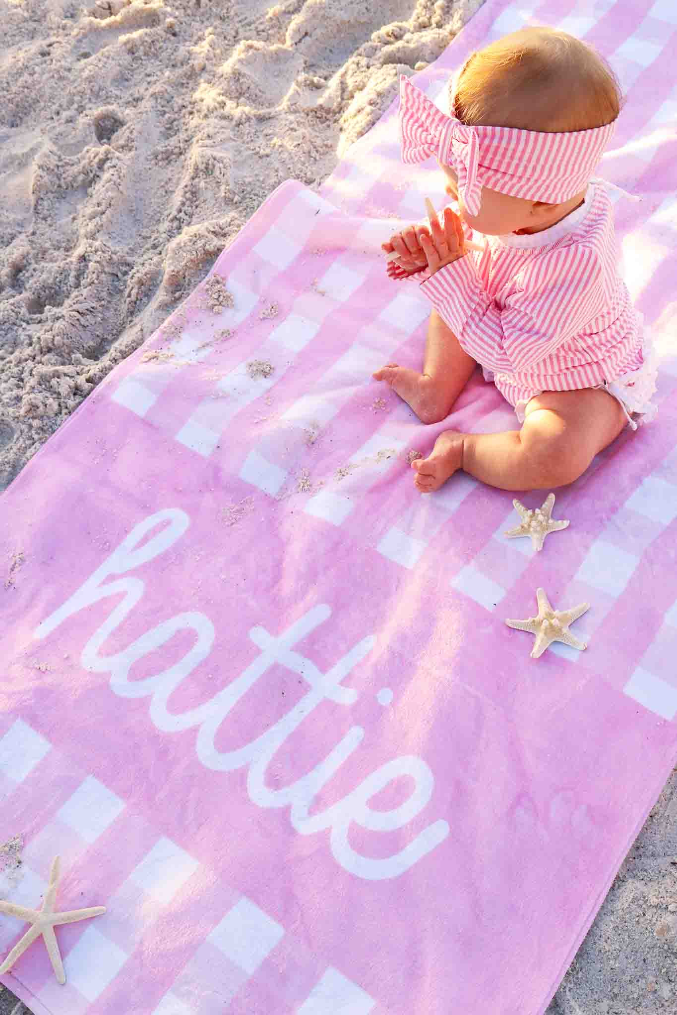Personalized Kids Beach Towel | Seersucker Dusty Pink | Caden Lane