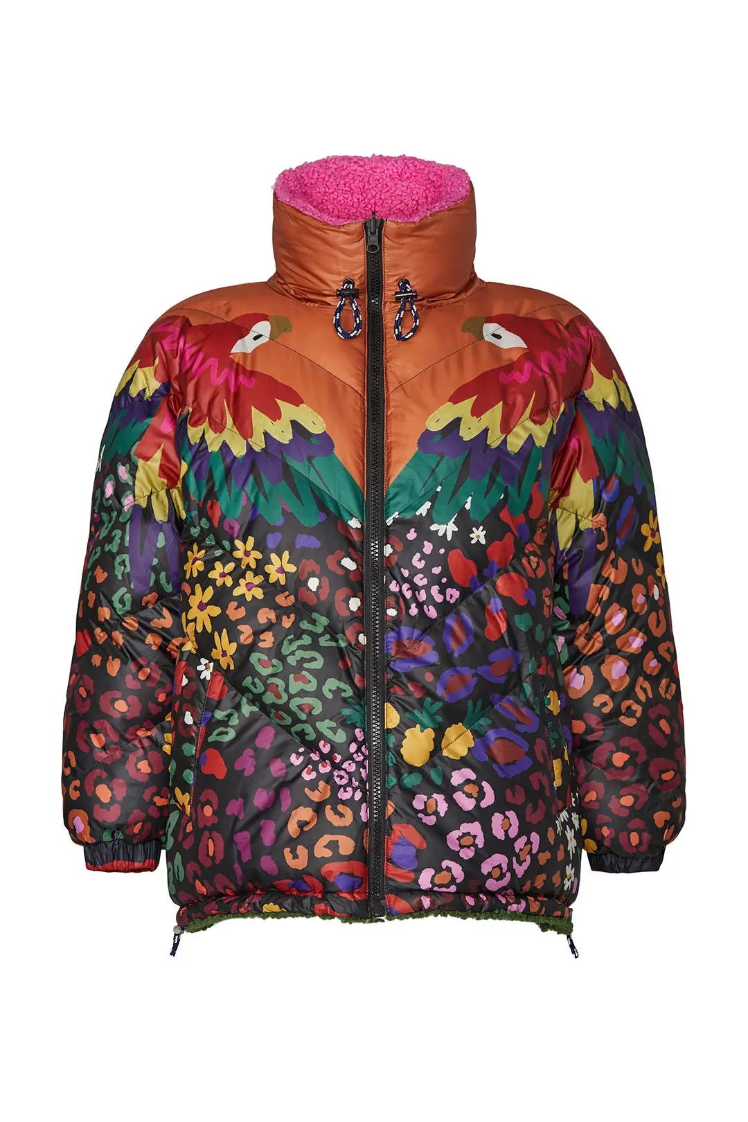 FARM Rio Printed Macaw Mixed Media Puffer | Rent the Runway