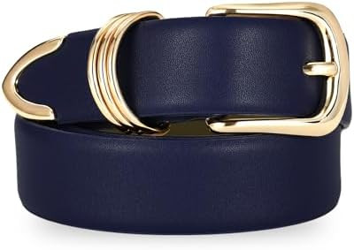 Women's Leather Belts with Gold Buckle Fashion Leather Waist Belt Elegant Ladies Belts for Jeans ... | Amazon (US)