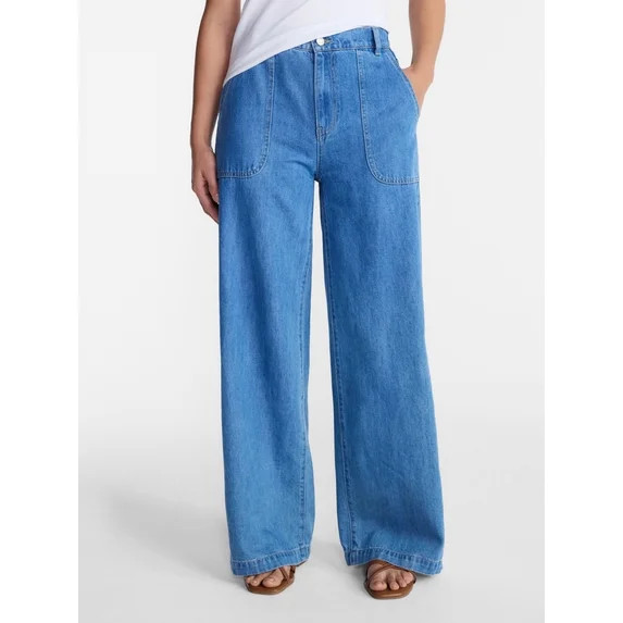 Time and Tru Women's High Rise Draped Utility Jeans, 30" Inseam, Sizes XS-XXXL | Walmart (US)