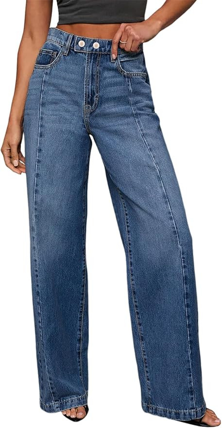 Sidefeel Women's Wide Leg Jeans High Waisted Stretchy Front Seam Denim Pants | Amazon (US)
