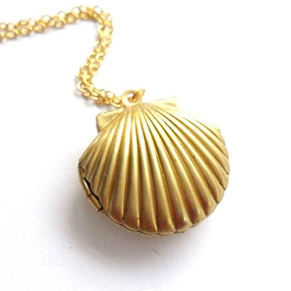 AHIER Sea Shell Locket, Mermaid Valentine Necklace, Beach Locket, Gold Tone Brass, Little Shell Locket, Nautical Jewelry (Gold) | Amazon (US)