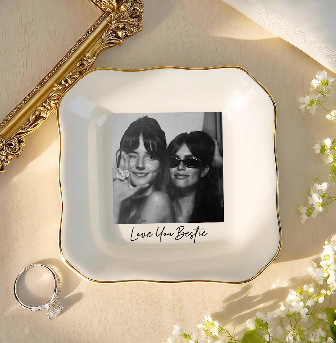 Personalized Bestie Photo Jewelry Dish: Ceramic Trinket Tray for Best Friend, Friendsgiving Gifts... | Etsy (US)