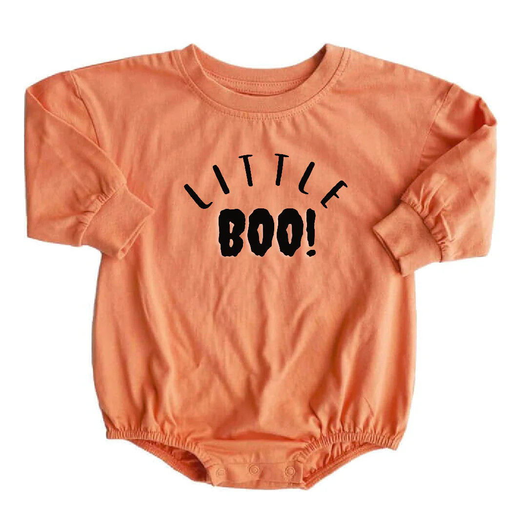 Halloween Long Sleeve Bubble Romper | Pumpkin Orange | Caden Lane