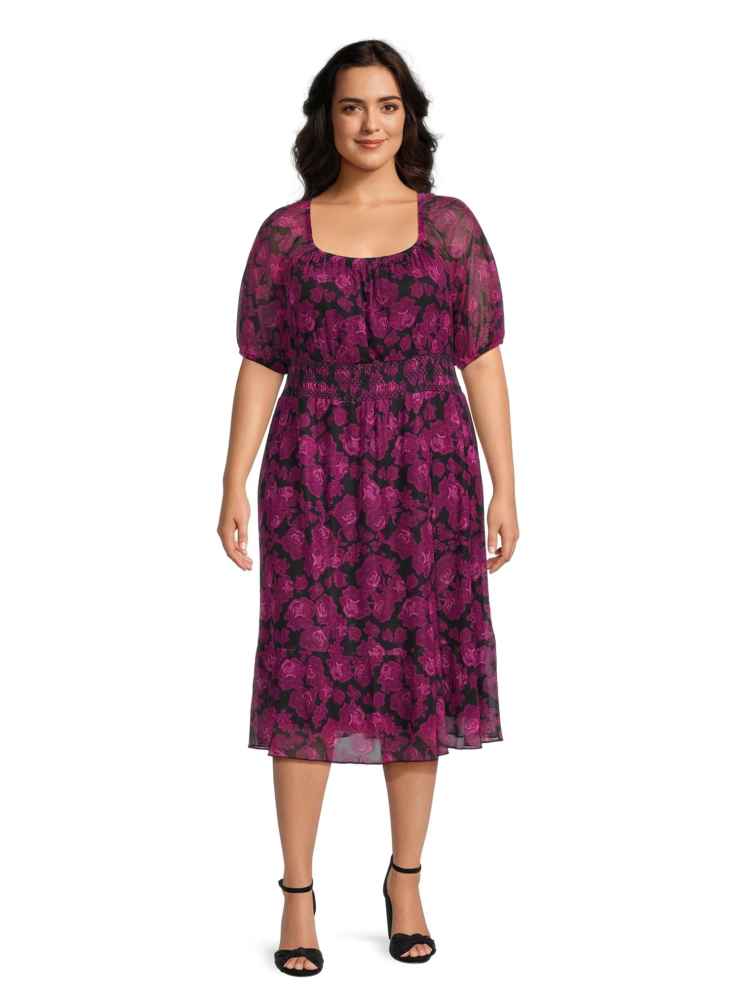 Terra & Sky Women's Plus Size Smocked Mesh Dress - Walmart.com | Walmart (US)