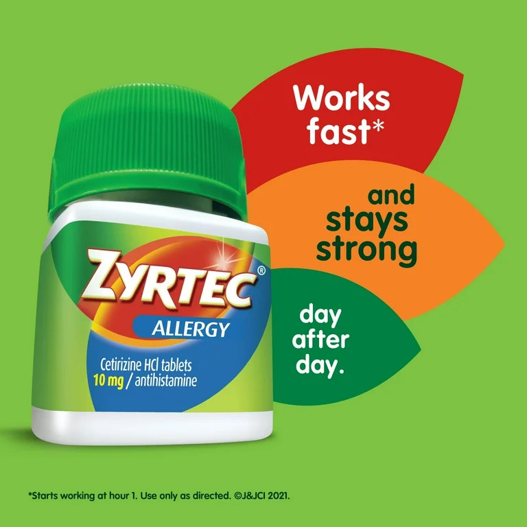 Zyrtec 24 Hour Allergy Relief Tablets with 10 mg Cetirizine HCl, 30 Ct | Walmart (US)