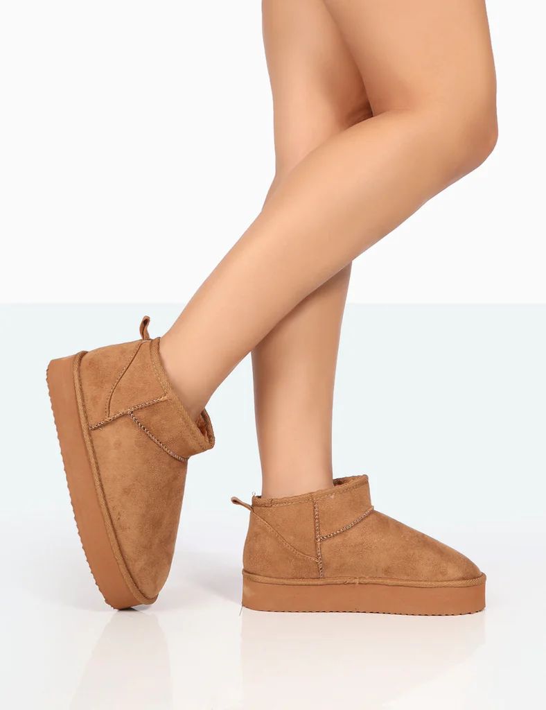 Shorty Tan Faux Suede Ultra Mini Chunky Ankle Boots | Public Desire (US & CA)