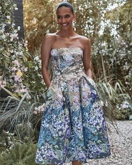 Strapless Watercolor Print Fit & Flare Dress | White House Black Market