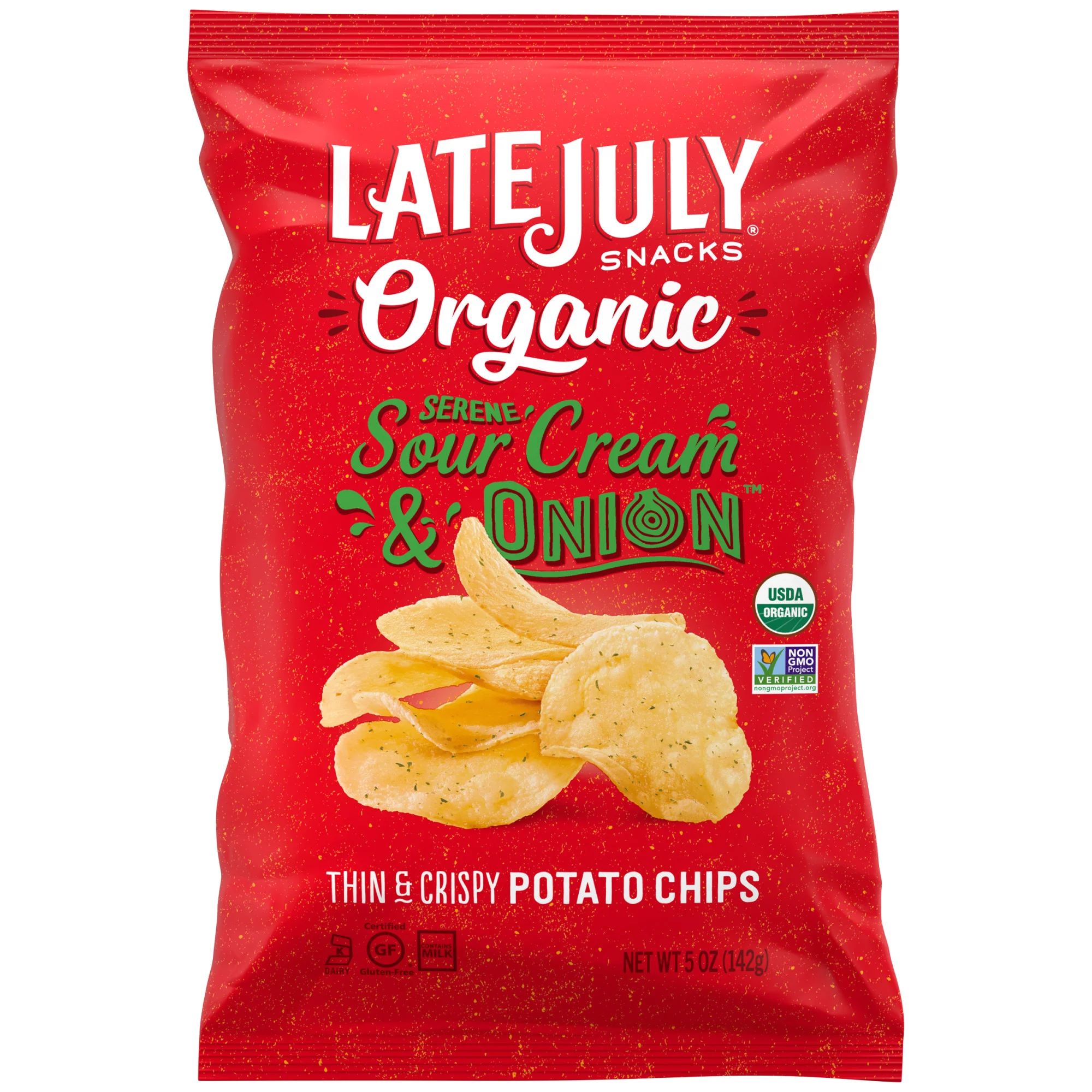 LATE JULY Snacks Organic Potato Chips Serene Sour Cream & Onion Potato Chips, 5 oz. Bag | Walmart (US)