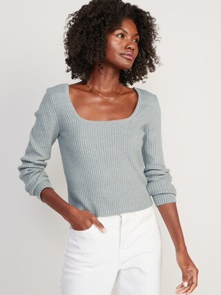 Fitted Cropped Square-Neck Rib-Knit Sweater for Women | Old Navy (US)