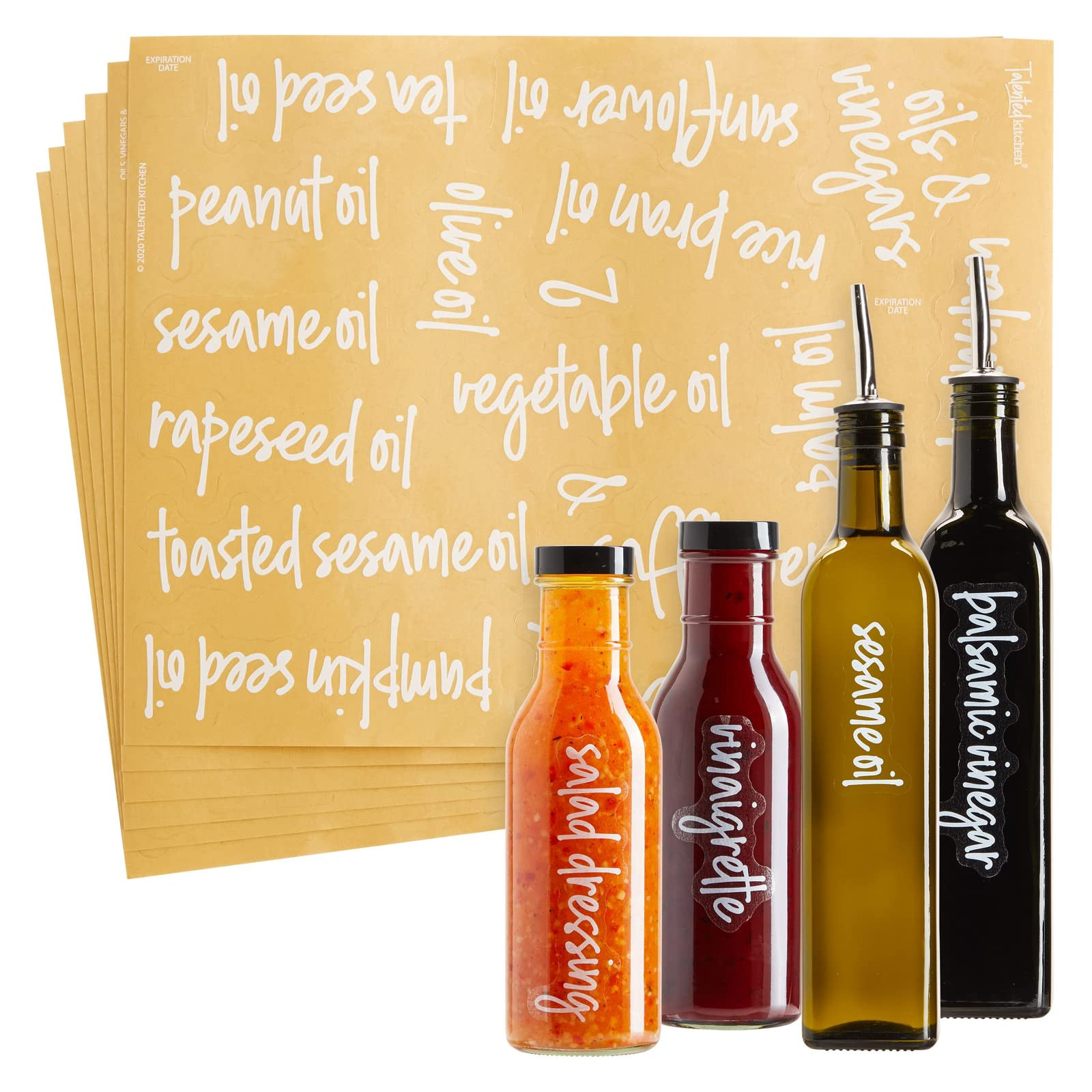 Talented Kitchen 132 Script Oils and Vinegars Labels. Condiments Sticker, Water Resistant Food Label | Amazon (US)