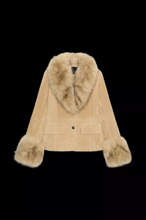 TAILORED 100% SUEDE LEATHER BLAZER WITH FAUX FUR | Zara US