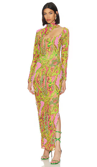 Zusi Asymmetrical Gown in Neon Green & Pink Combo | Revolve Clothing (Global)