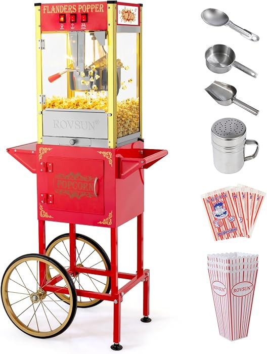 ROVSUN Popcorn Machine with Cart & 8 Oz Kettle Makes Up to 32 Cups ETL Certified, Vintage Popcorn... | Amazon (US)