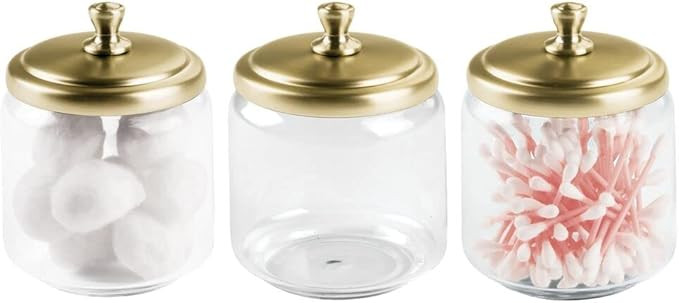 mDesign Glass Bathroom Vanity Storage Organizer Canisters Jars for Cotton Balls, Swabs, Makeup Sp... | Amazon (US)
