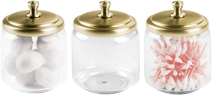 mDesign Glass Bathroom Vanity Storage Organizer Canisters Jars for Cotton Balls, Swabs, Makeup Sp... | Amazon (US)