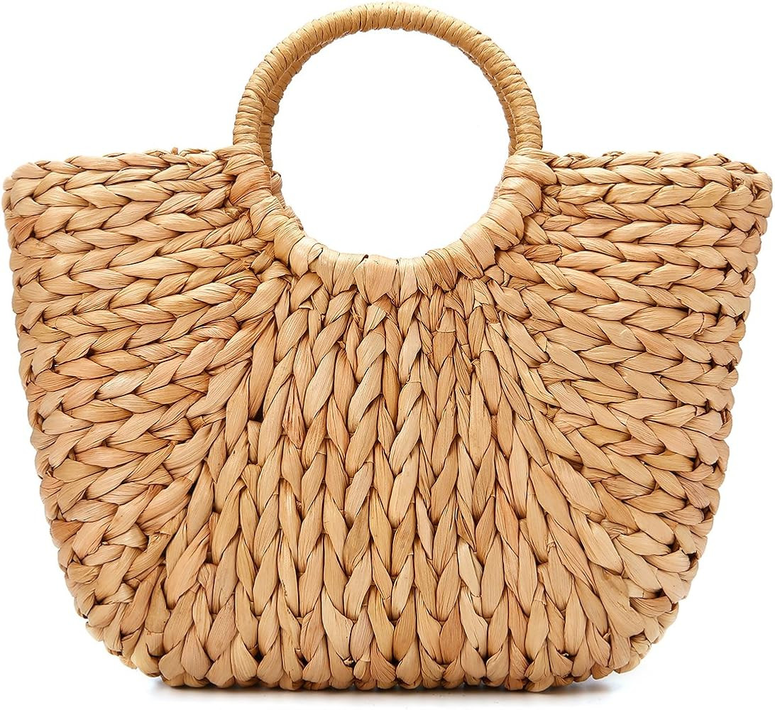 Summer Beach Bag, Women Straw Paper Handbag Top Handle Big Capacity Travel Tote Purse | Amazon (US)