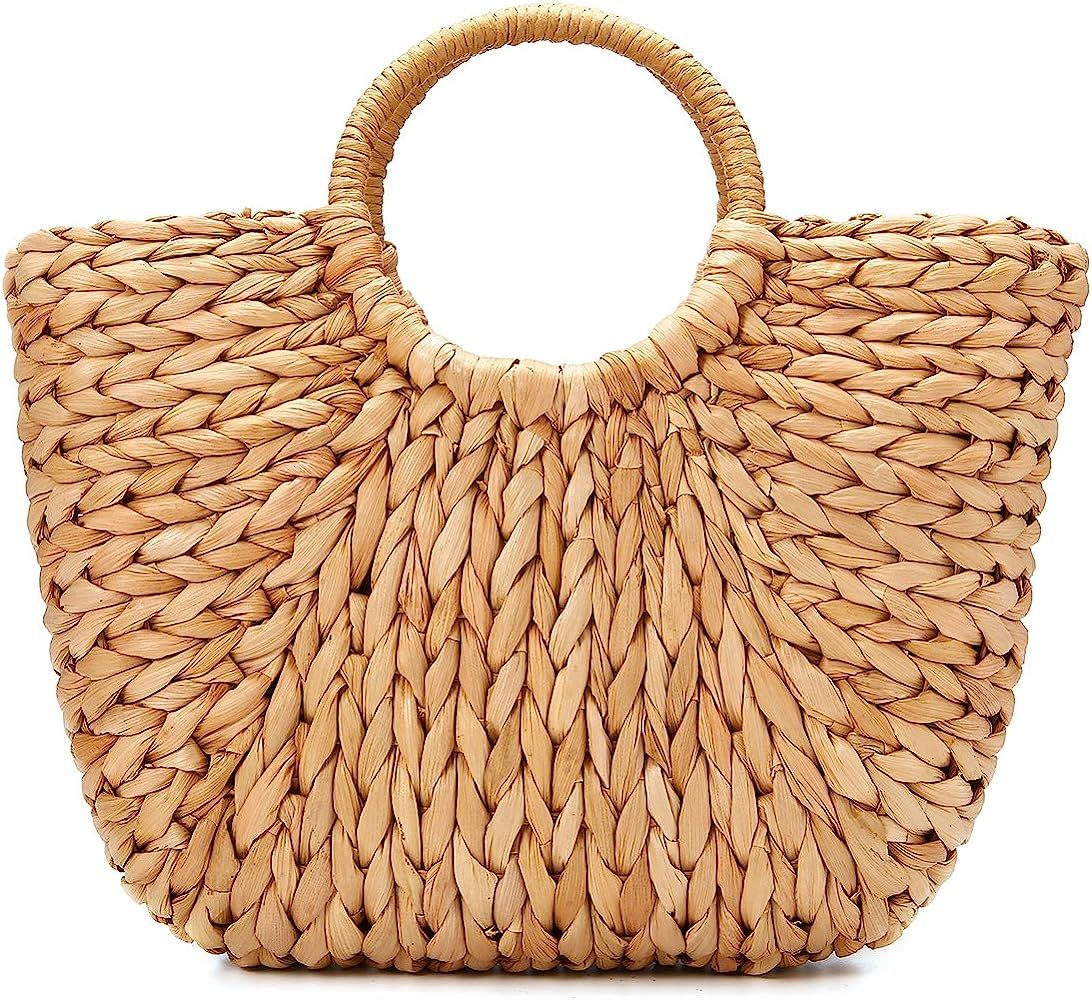 JOSEKO Summer Beach Bag, Women Straw Paper Handbag Top Handle Big Capacity Travel Tote Purse | Amazon (US)