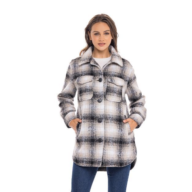 Women's Long Plaid Shirt Shacket Lined Coat - S.E.B. By SEBBY | Target