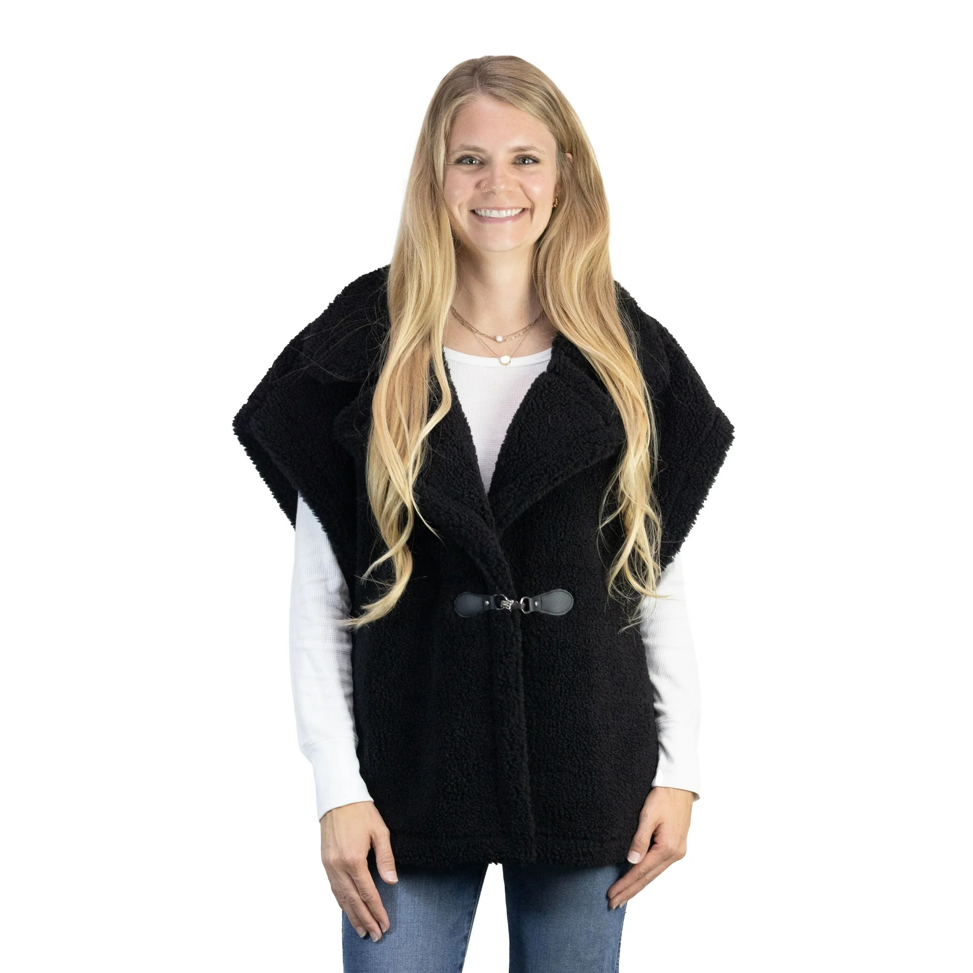 Time and Tru Womens Faux Shearling Vest, Black | Walmart (US)