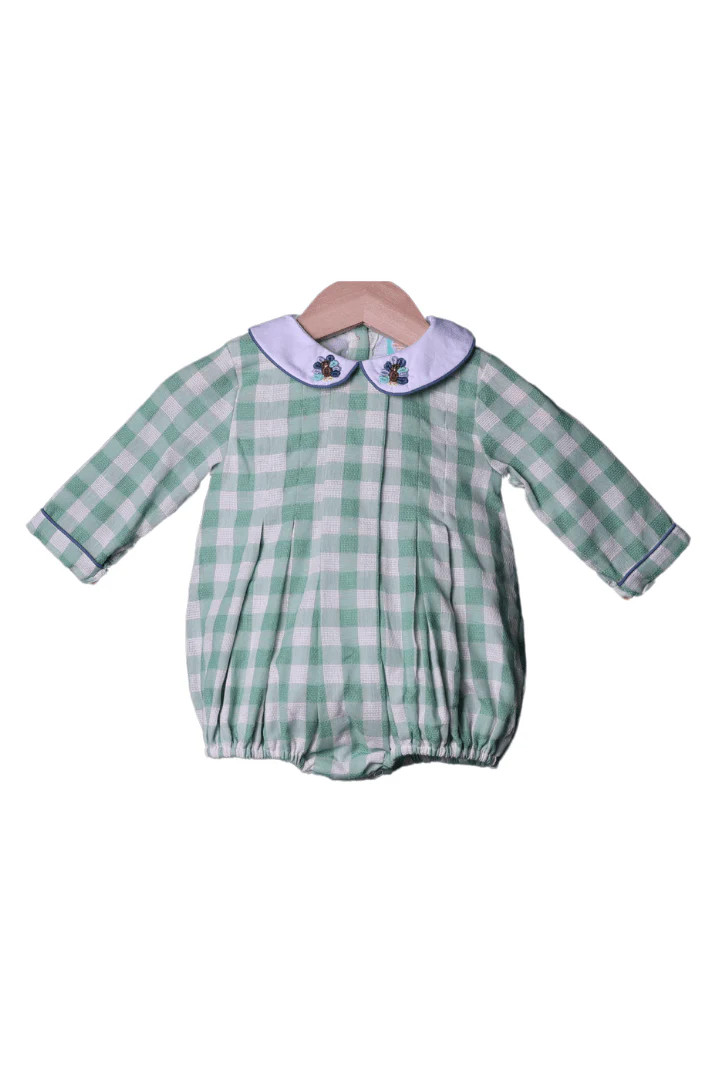 Bullion Mint Linen Gingham Turkey Bubble | The Smocked Flamingo