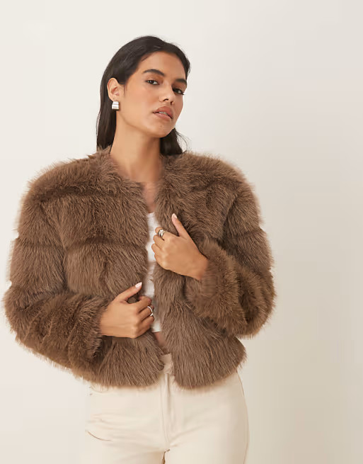 JDY faux fur jacket in light brown | ASOS (Global)