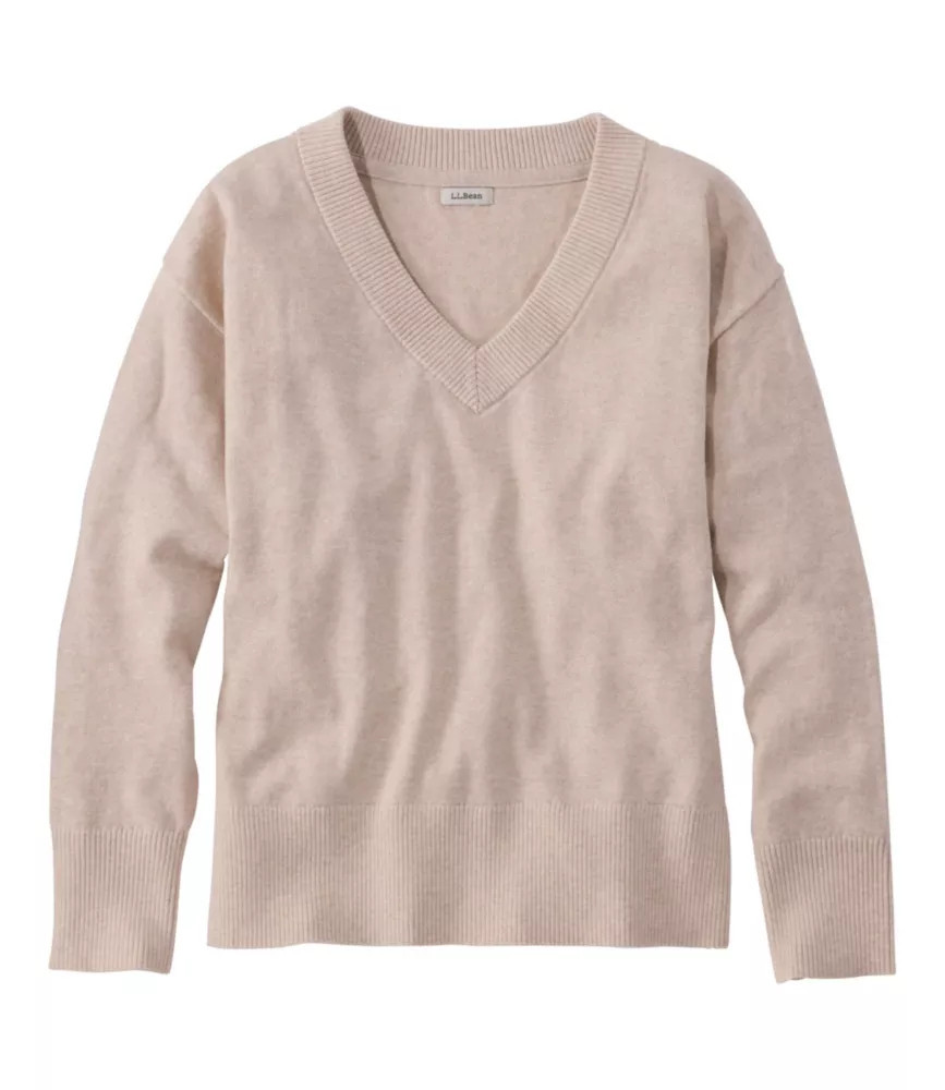Women's Cotton/Cashmere Sweater, V-Neck Silver Sand Heather 3X L. L.Bean | L.L. Bean