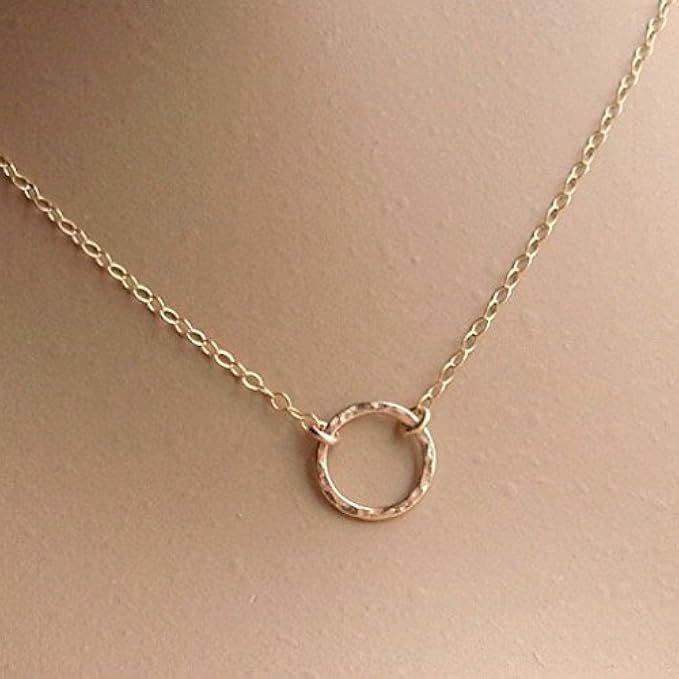 Dainty Sterling Silver 14K Gold Filled Hammered Round Circle Choker Unity Linked Double Rings Sister | Amazon (US)
