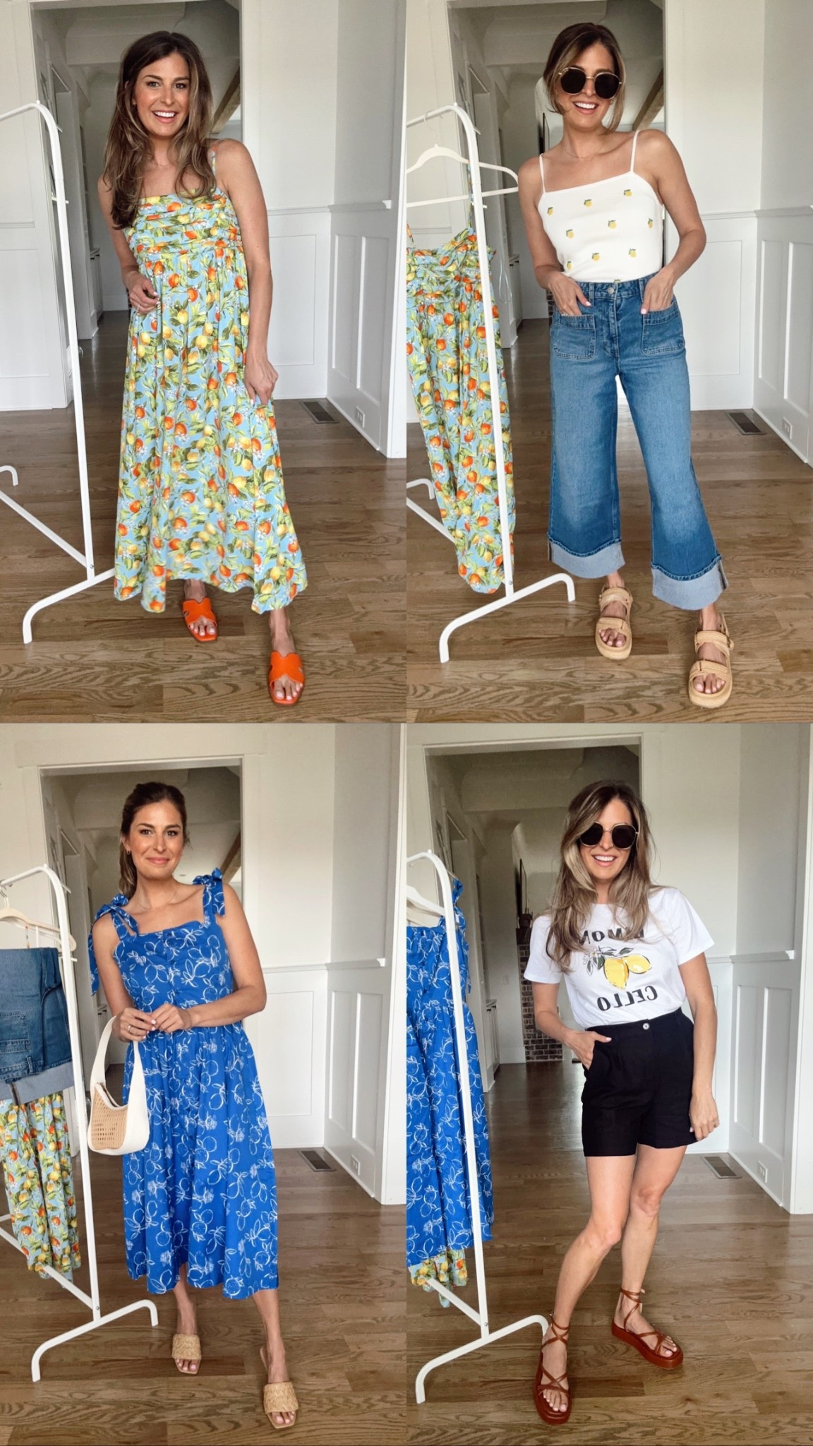 Outfits from reel 
Fruit dress - size down in a small / $29 
Lemon tank - in a small - does not have adjustable straps , jeans TTS 
Blue dress - size down, ties are adjustable, breastfeeding friendly 
Tee - TTS 
Shorts - TTS 

#walmartpartner @walmart @walmartfashion #walmartfashion @shop.ltk #liketkit #liketk.it/xx

#LTKFindsUnder50 #LTKSeasonal #LTKStyleTip