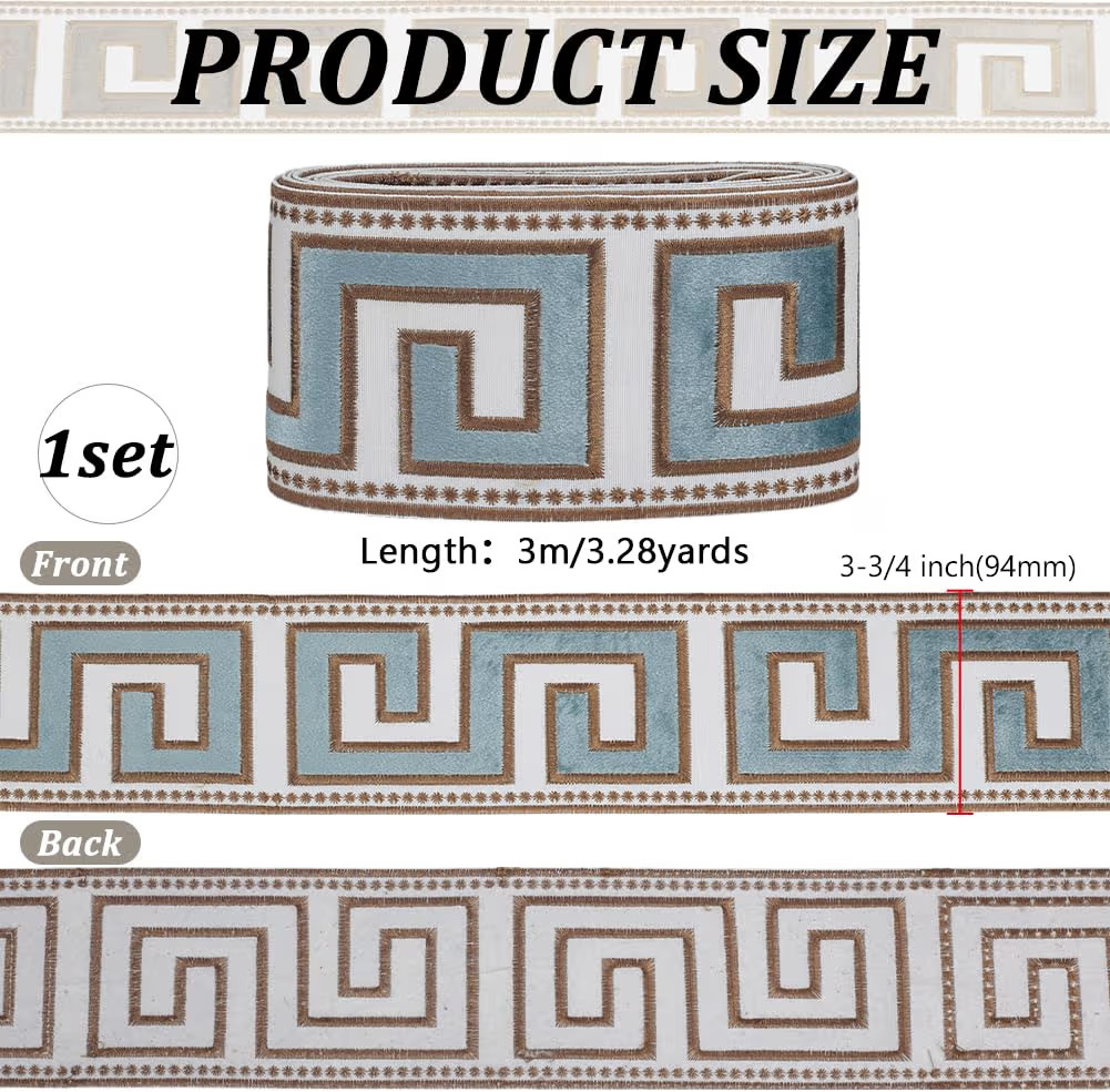 FINGERINSPIRE 3.28Yards Embroidered Drapery Trim 3-3/4 inch Wide Polyester Jacquard Grid Ribbon A... | Amazon (US)