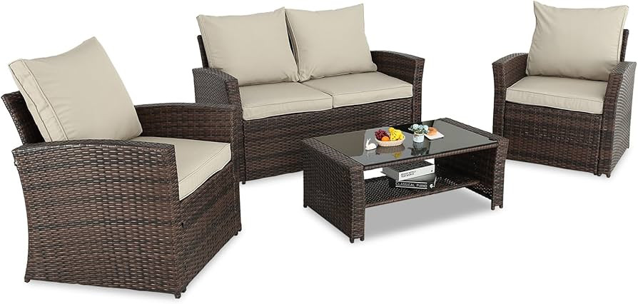 Do4U 4 Pieces Patio Furniture Sets Outdoor Sectional Wicker Set Outdoor Conversation Set Patio Se... | Amazon (US)