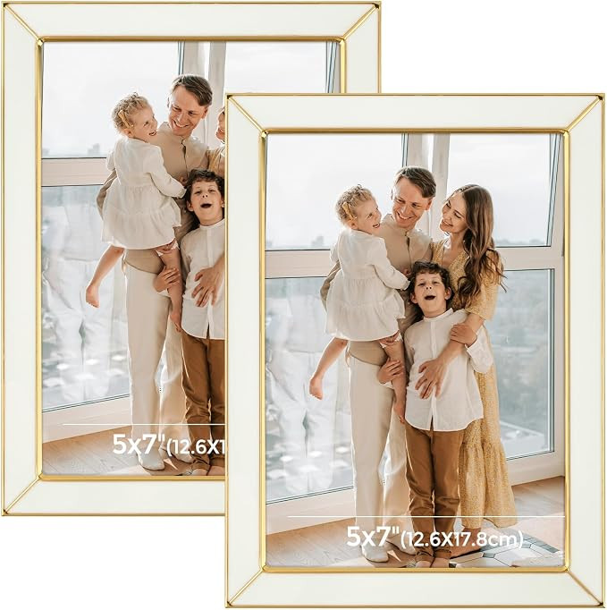 Frametory Enamel Picture Frame - 5x7 Gold Metal Edge White Enamel Picture Frame With Easel and Ve... | Amazon (US)