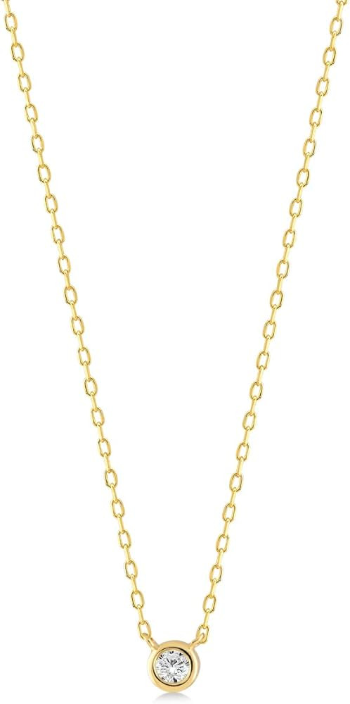 Diamond Solitaire Necklace | 14k Yellow Gold Necklaces for Women | 14k Solid Gold Bezel Set Pendant  | Amazon (US)