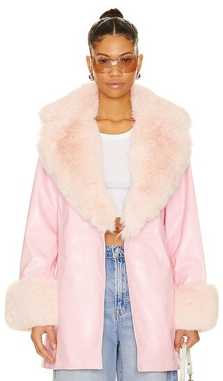 Penny Lane Coat in Pink Faux Leather | Revolve Clothing (Global)