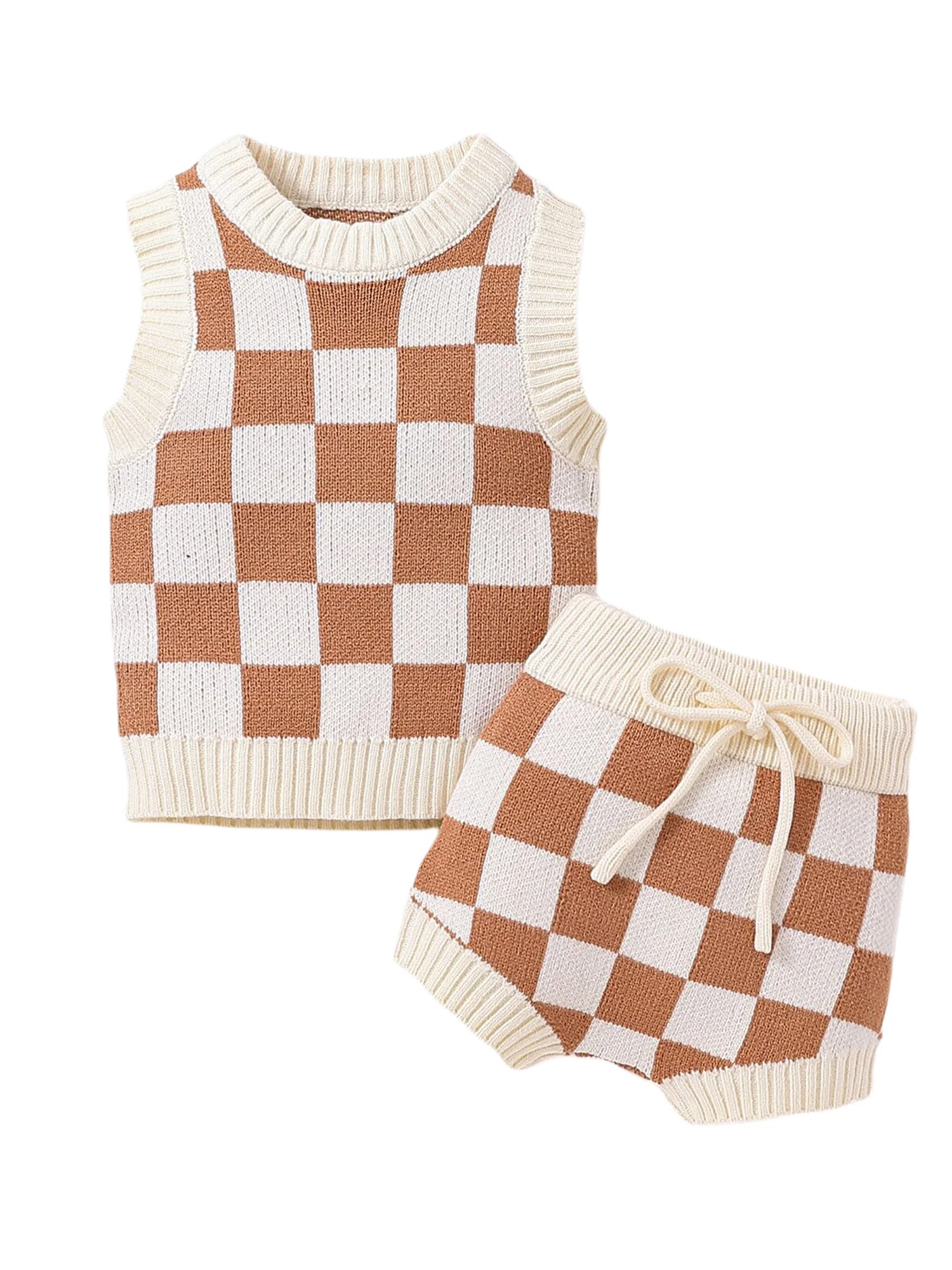 Coduop Toddler Baby Girls Knit Checkerboard Plaids Vest Bloomer Shorts Set 0-3 Years | Walmart (US)