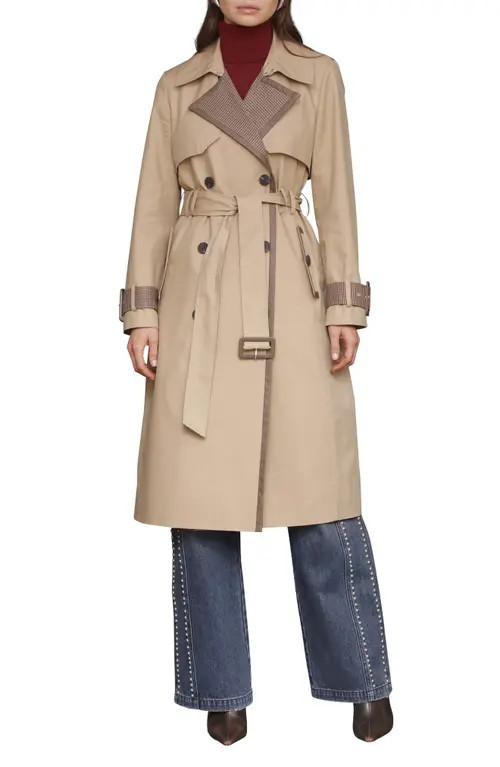 Avec Les Filles Pattern Block Trench Coat in Camel-Brown Houndsto at Nordstrom, Size Medium | Nordstrom