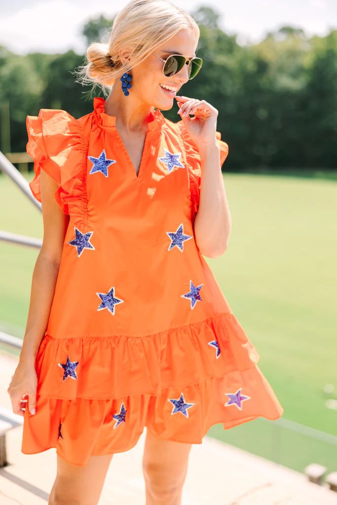 Star Of The Show Orange Sequined Dress | The Mint Julep Boutique