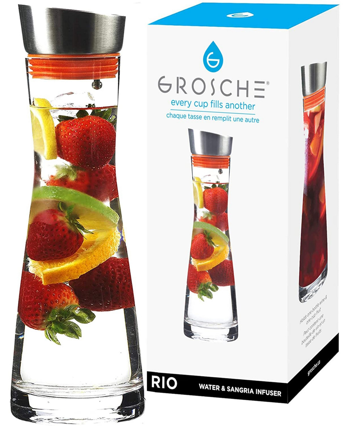 Grosche Rio Glass Infusion Water Pitcher and Sangria Maker Carafe with Stainless Steel Smart Filter Lid, 34 fl oz - Clear | Macy's