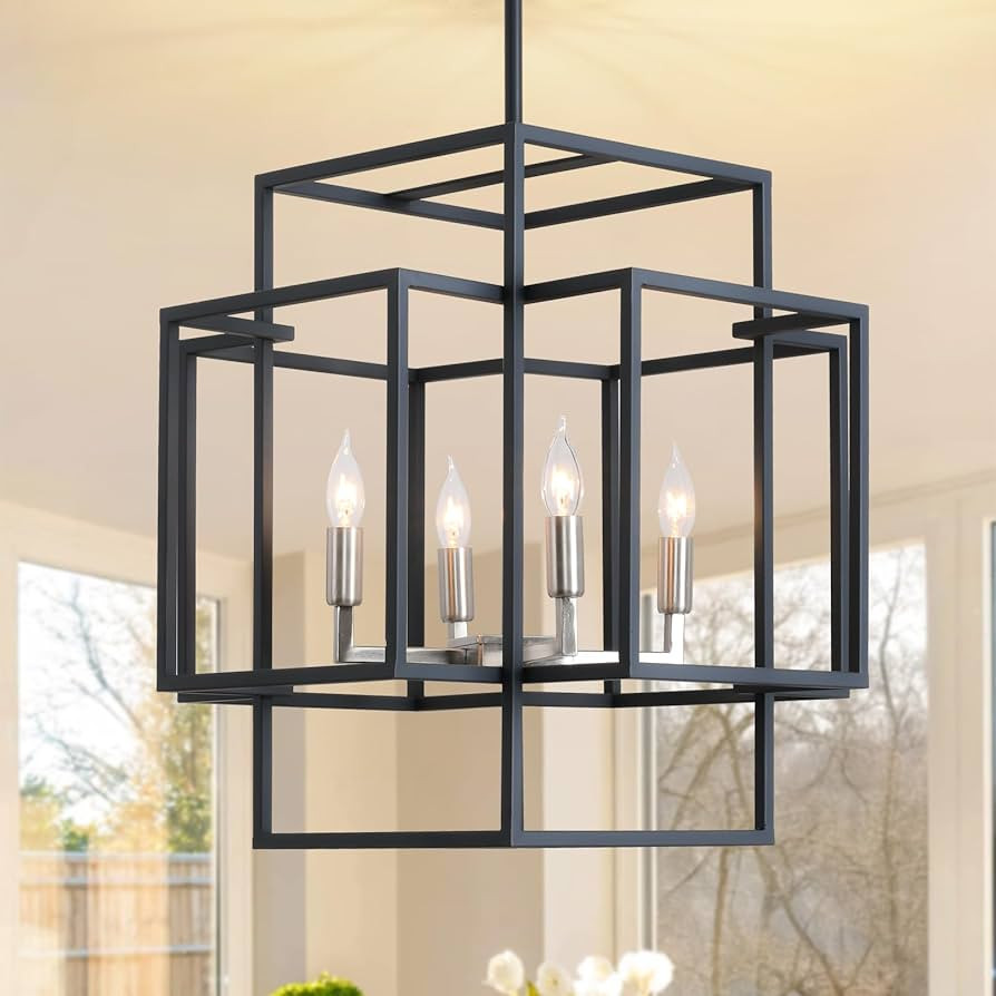 16.5" Farmhouse Chandelier, 4-Light Industrial Ceiling Pendant Light Fixture, Modern Foyer Lighti... | Amazon (US)