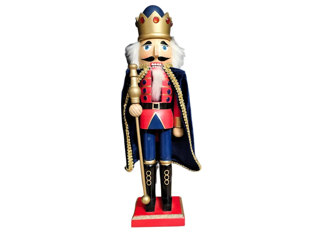 Nutcracker Wooden King With Moveable Mouth and Fabric Blue Cape, Holiday Decor and Gifts - Etsy | Etsy (US)