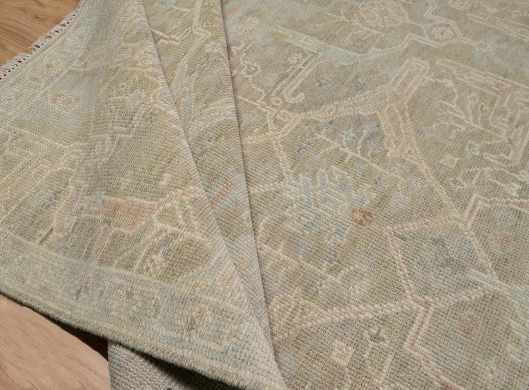 Handwoven Wool Oushak Rug, Taupe Green, Muted Floral Carpet - Etsy | Etsy (US)