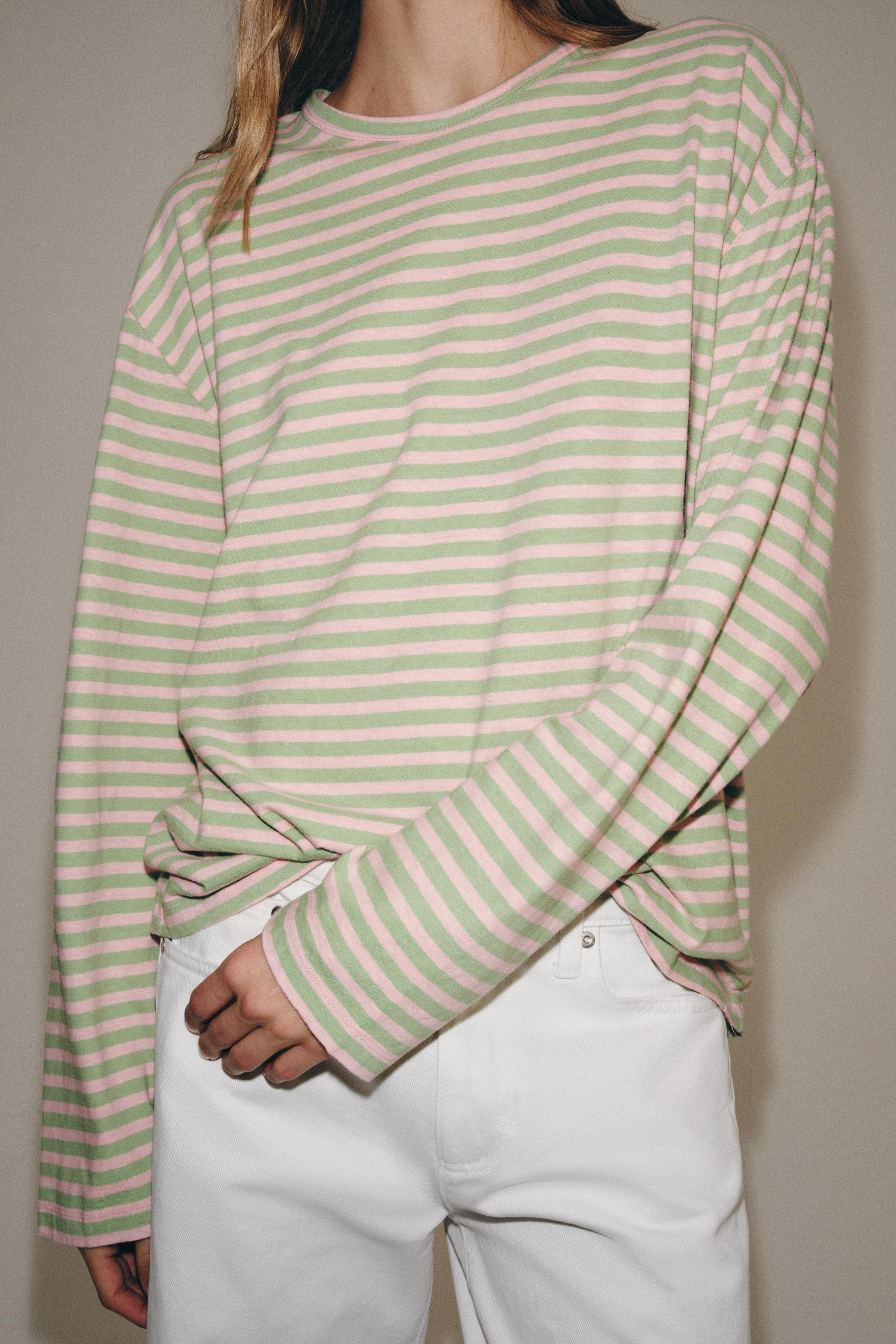 STRIPED COTTON AND LINEN T-SHIRT | Zara UK