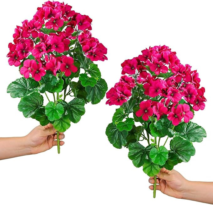 QIANYUN Fake Flowers-19in Artificial Geranium Plastic Flowers for Outdoors Indoor Garden Home Por... | Amazon (US)