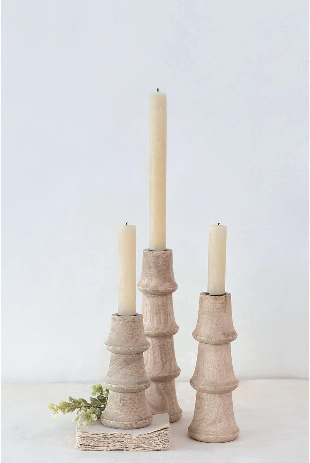 Creative Co-Op Hand-carved Mango Wood Taper Candle Holder | Amazon (US)