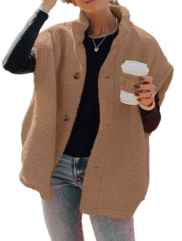 Hongqizo Womens Fuzzy Fleece Vest Casual Oversized Warm Button Down Sherpa Vest Jacket with Pocke... | Amazon (US)