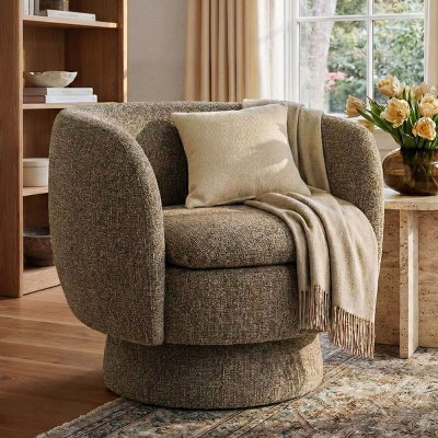 360° Swivel Accent Armchair, Modern Brown Upholstered Barrel Lounge Chair with Backrest, Rotating Leisure Chair for Living Room, Bedroom-Panipeachy | Target