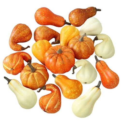 Lcuasc 18pcs Artificial Pumpkins Decor Set Assorted Small Foam Fake Pumpkin for Autumn Table Tray Harvest Party Farmhouse Halloween Thanksgiving Decorations | Amazon (US)