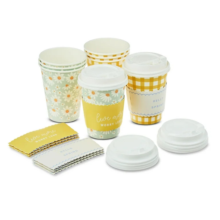 Easter Multicolor Daisy and Check Hot Drink Disposable Paper Cups, 14.5 fl oz, 8 Count, by Way To... | Walmart (US)