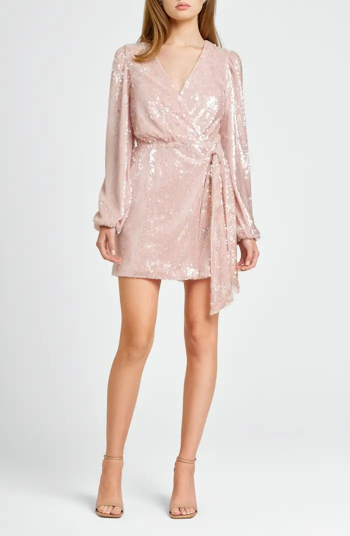 Flash Sequin Long Sleeve Wrap Minidress | Nordstrom