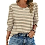 Best seller Blouses for Women Dressy Casual 3/4 Length Sleeve Womens Tops with Smocked Cuffs Fash... | Walmart (US)